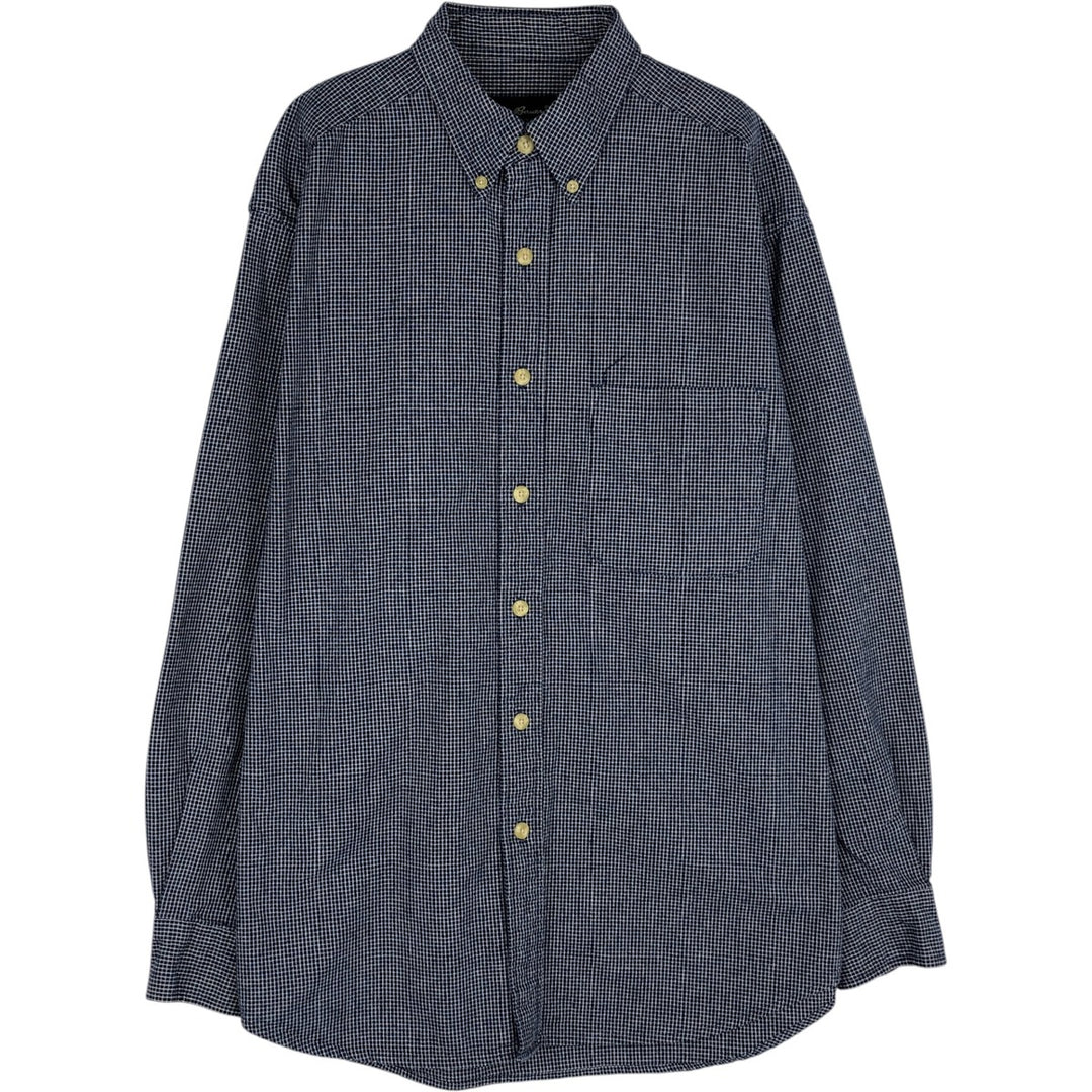 ~2000'S Eddie Bauer Long-Sleeve Button-Down Check Shirt, Men's Size M (approx.) cotton navy blue type Vintage Second Hand
