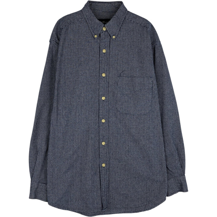 ~2000'S Eddie Bauer Long-Sleeve Button-Down Check Shirt, Men's Size M (approx.) cotton navy blue type Vintage Second Hand
