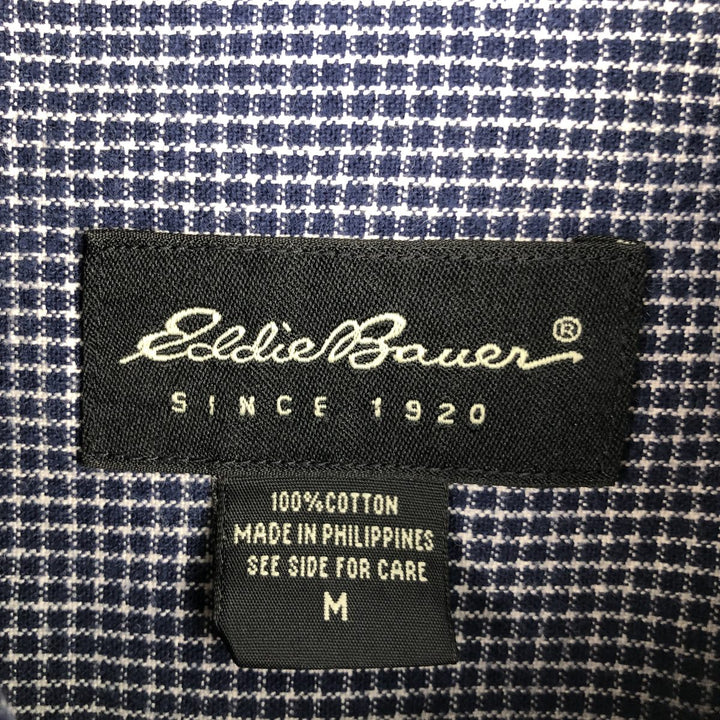 ~2000'S Eddie Bauer Long-Sleeve Button-Down Check Shirt, Men's Size M (approx.) cotton navy blue type Vintage Second Hand