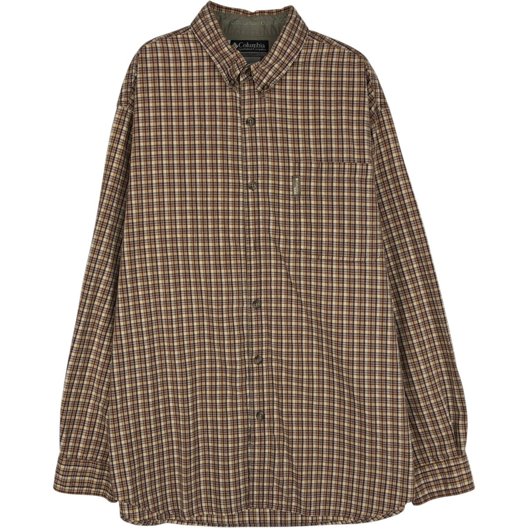 2000'S Columbia XCO Long-Sleeve Button-Down Check Shirt, Men's Size L (approx.) cotton brown type Vintage Second Hand