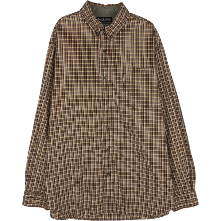 2000'S Columbia XCO Long-Sleeve Button-Down Check Shirt, Men's Size L (approx.) cotton brown type Vintage Second Hand
