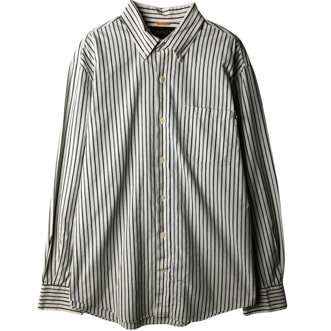 90s-00'S Timberland Long-Sleeve Button-Down Striped Shirt, Men's Size XL (approx.) cotton navy blue type Vintage Second Hand