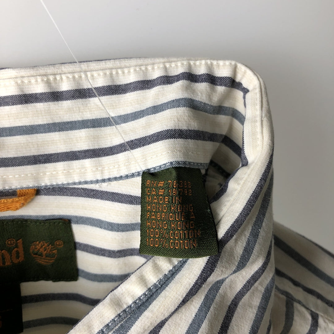 90s-00'S Timberland Long-Sleeve Button-Down Striped Shirt, Men's Size XL (approx.) cotton navy blue type Vintage Second Hand