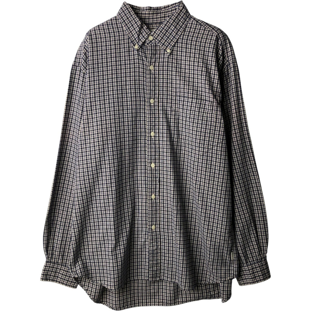 90'S J.Crew Long-Sleeve Button-Down Check Shirt, Men's Size L (Equivalent), Vintage cotton navy blue type Vintage Second Hand