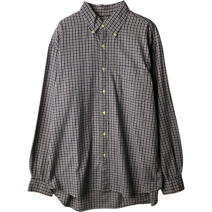 90'S J.Crew Long-Sleeve Button-Down Check Shirt, Men's Size L (Equivalent), Vintage cotton navy blue type Vintage Second Hand