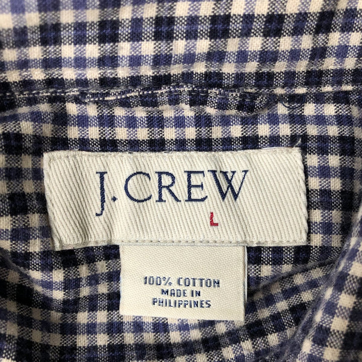 90'S J.Crew Long-Sleeve Button-Down Check Shirt, Men's Size L (Equivalent), Vintage cotton navy blue type Vintage Second Hand