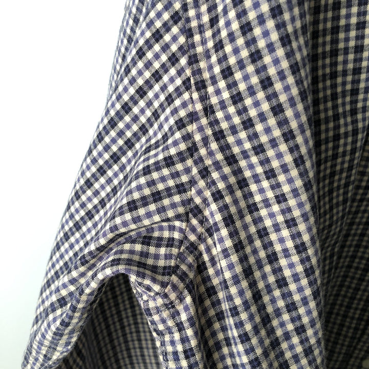 90'S J.Crew Long-Sleeve Button-Down Check Shirt, Men's Size L (Equivalent), Vintage cotton navy blue type Vintage Second Hand