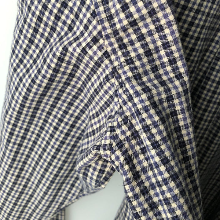 90'S J.Crew Long-Sleeve Button-Down Check Shirt, Men's Size L (Equivalent), Vintage cotton navy blue type Vintage Second Hand
