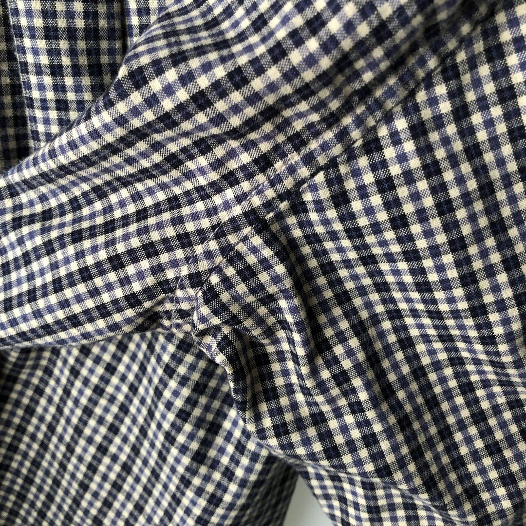 90'S J.Crew Long-Sleeve Button-Down Check Shirt, Men's Size L (Equivalent), Vintage cotton navy blue type Vintage Second Hand