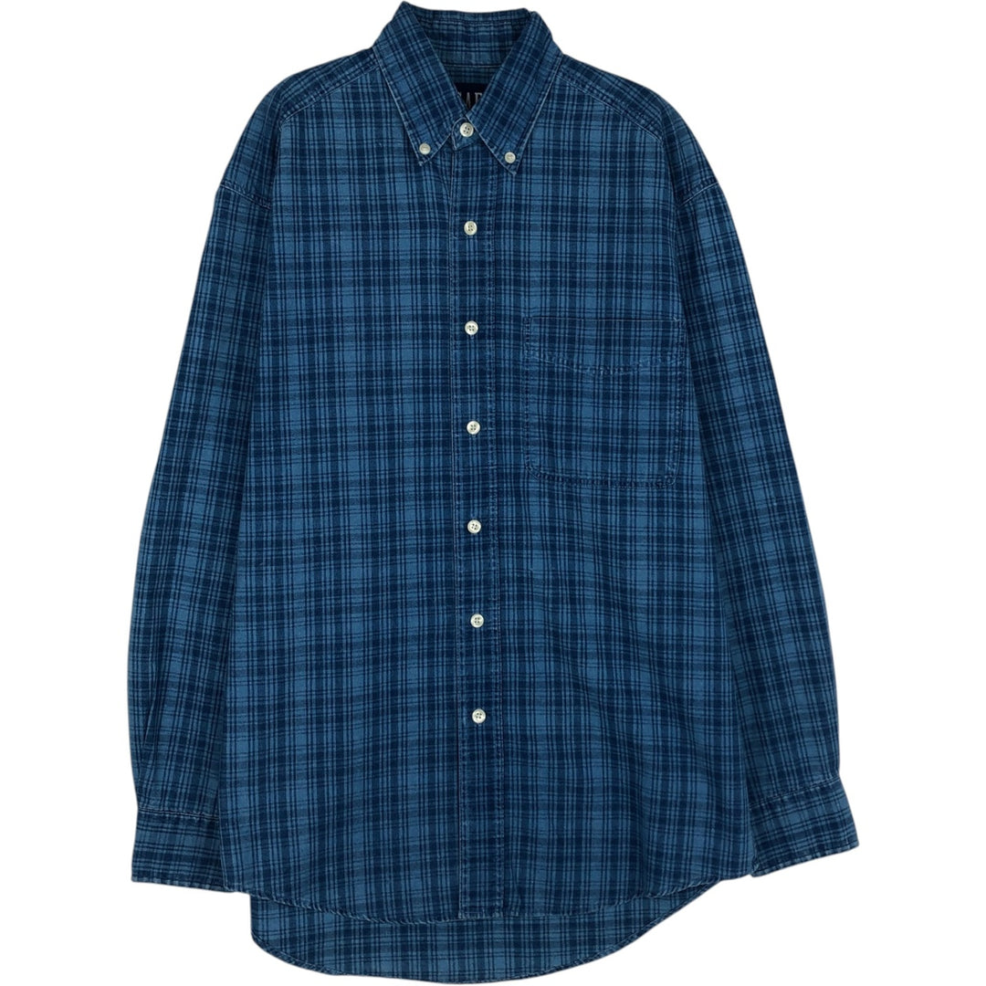 90'S GAP (Old GAP) Long-Sleeve Button-Down Check Shirt, Men's Size S (Equivalent), Vintage cotton blue type Vintage Second Hand