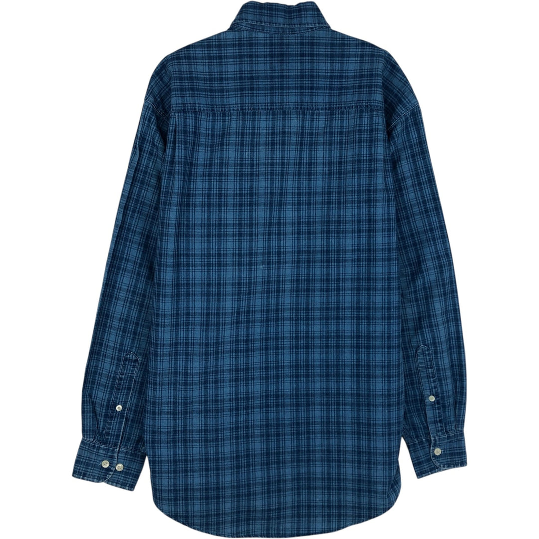 90'S GAP (Old GAP) Long-Sleeve Button-Down Check Shirt, Men's Size S (Equivalent), Vintage cotton blue type Vintage Second Hand