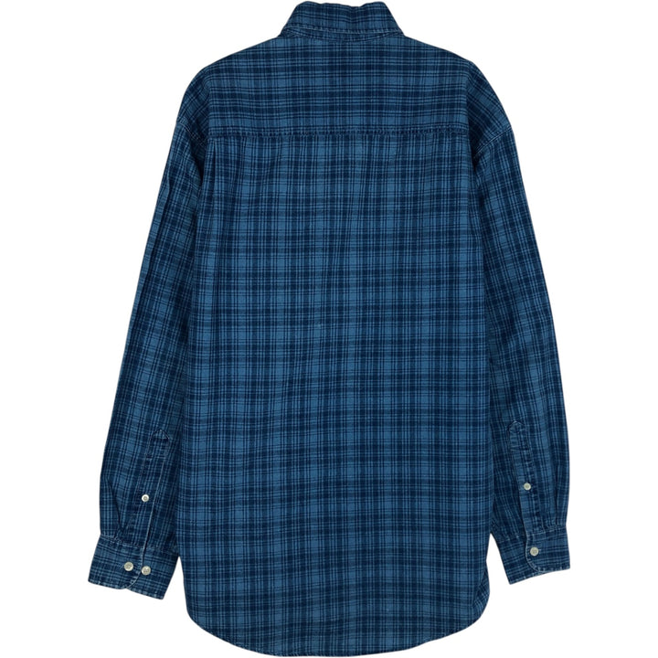 90'S GAP (Old GAP) Long-Sleeve Button-Down Check Shirt, Men's Size S (Equivalent), Vintage cotton blue type Vintage Second Hand