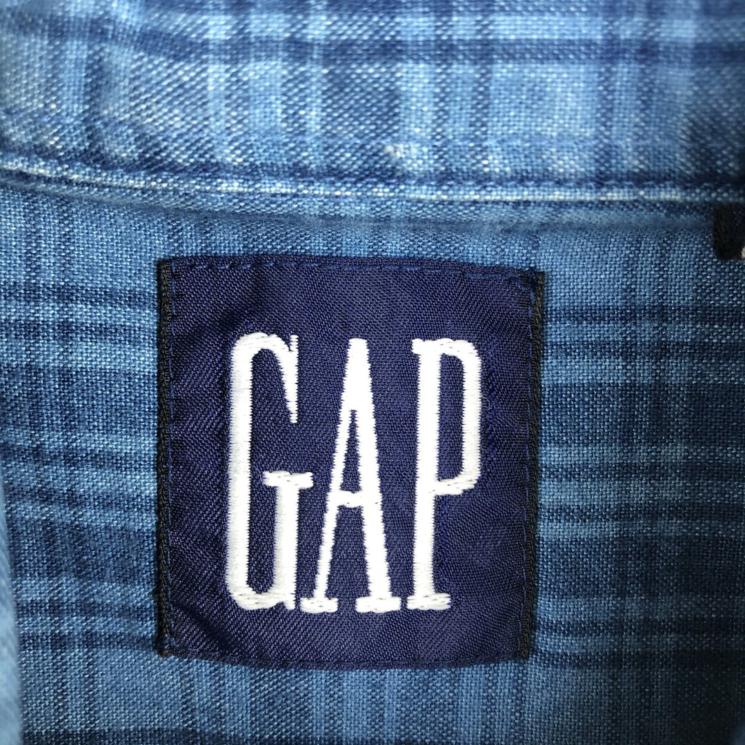 90'S GAP (Old GAP) Long-Sleeve Button-Down Check Shirt, Men's Size S (Equivalent), Vintage cotton blue type Vintage Second Hand