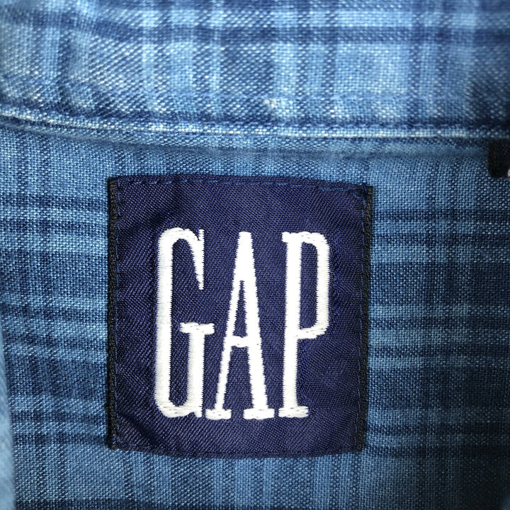 90'S GAP (Old GAP) Long-Sleeve Button-Down Check Shirt, Men's Size S (Equivalent), Vintage cotton blue type Vintage Second Hand