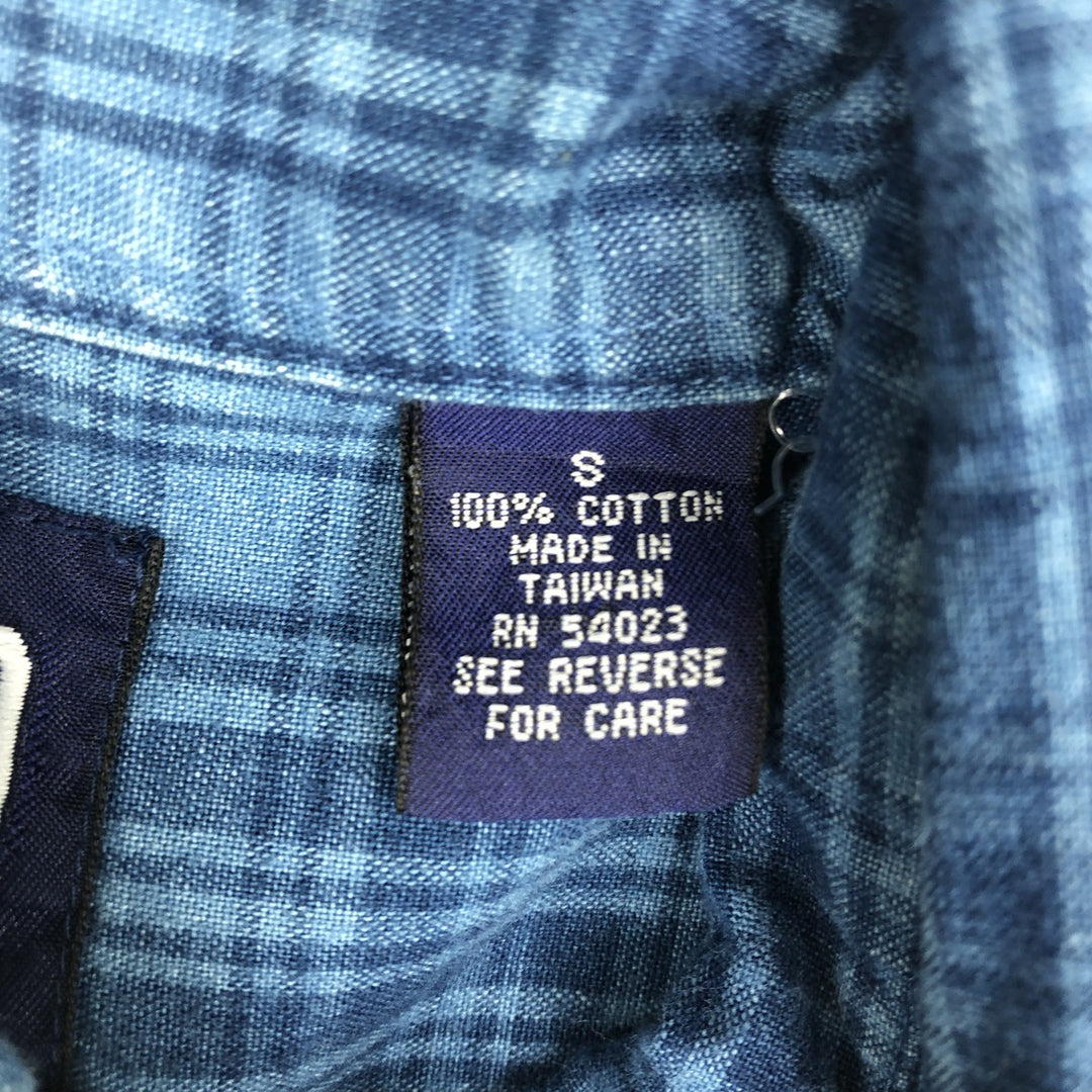 90'S GAP (Old GAP) Long-Sleeve Button-Down Check Shirt, Men's Size S (Equivalent), Vintage cotton blue type Vintage Second Hand