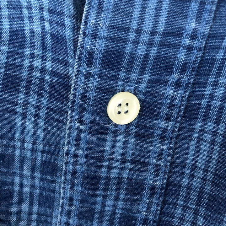 90'S GAP (Old GAP) Long-Sleeve Button-Down Check Shirt, Men's Size S (Equivalent), Vintage cotton blue type Vintage Second Hand