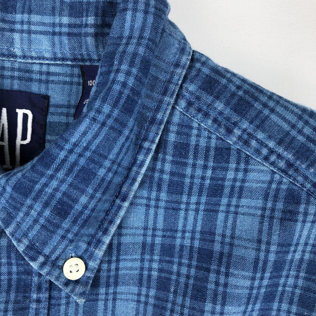90'S GAP (Old GAP) Long-Sleeve Button-Down Check Shirt, Men's Size S (Equivalent), Vintage cotton blue type Vintage Second Hand