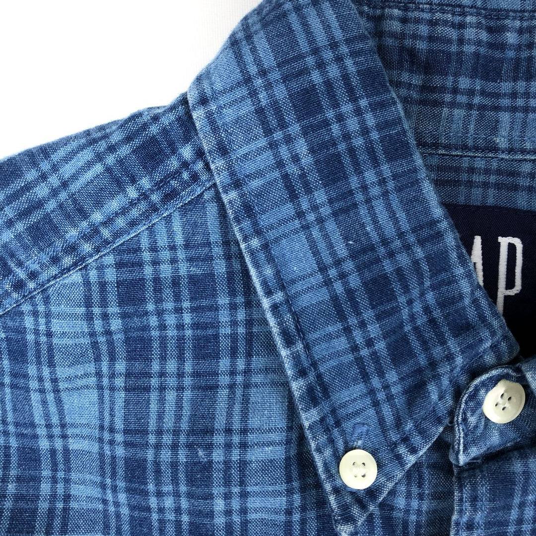 90'S GAP (Old GAP) Long-Sleeve Button-Down Check Shirt, Men's Size S (Equivalent), Vintage cotton blue type Vintage Second Hand