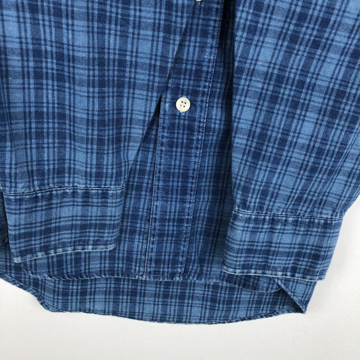 90'S GAP (Old GAP) Long-Sleeve Button-Down Check Shirt, Men's Size S (Equivalent), Vintage cotton blue type Vintage Second Hand