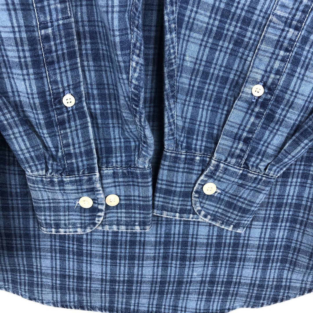 90'S GAP (Old GAP) Long-Sleeve Button-Down Check Shirt, Men's Size S (Equivalent), Vintage cotton blue type Vintage Second Hand