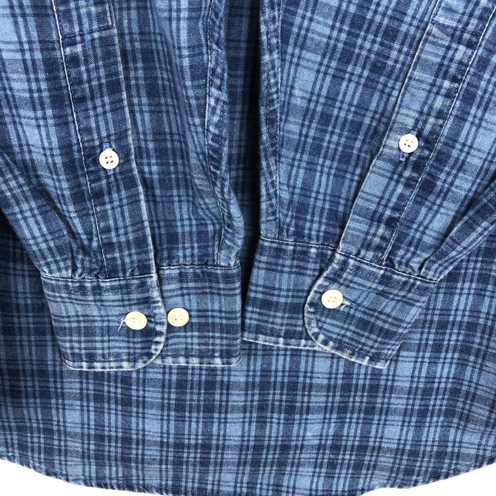 90'S GAP (Old GAP) Long-Sleeve Button-Down Check Shirt, Men's Size S (Equivalent), Vintage cotton blue type Vintage Second Hand