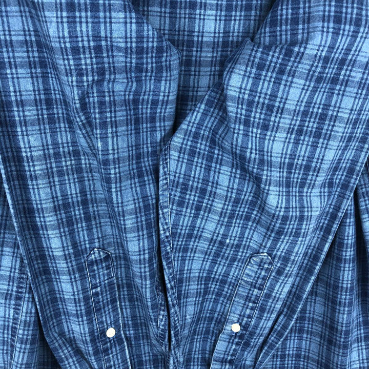 90'S GAP (Old GAP) Long-Sleeve Button-Down Check Shirt, Men's Size S (Equivalent), Vintage cotton blue type Vintage Second Hand