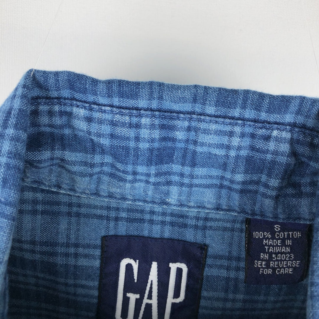 90'S GAP (Old GAP) Long-Sleeve Button-Down Check Shirt, Men's Size S (Equivalent), Vintage cotton blue type Vintage Second Hand