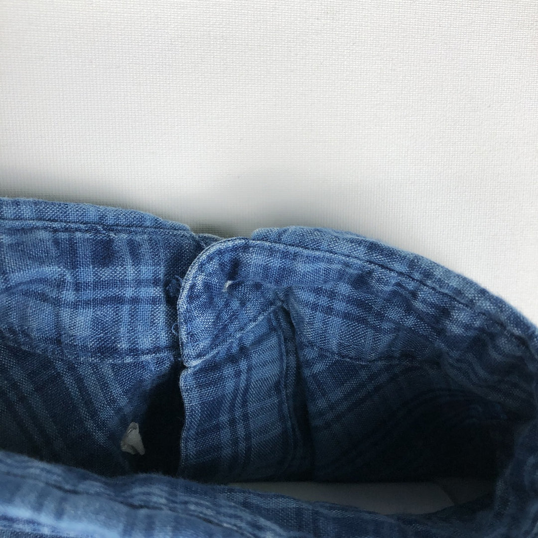 90'S GAP (Old GAP) Long-Sleeve Button-Down Check Shirt, Men's Size S (Equivalent), Vintage cotton blue type Vintage Second Hand