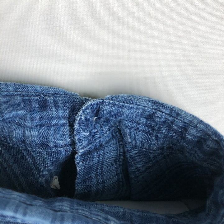 90'S GAP (Old GAP) Long-Sleeve Button-Down Check Shirt, Men's Size S (Equivalent), Vintage cotton blue type Vintage Second Hand