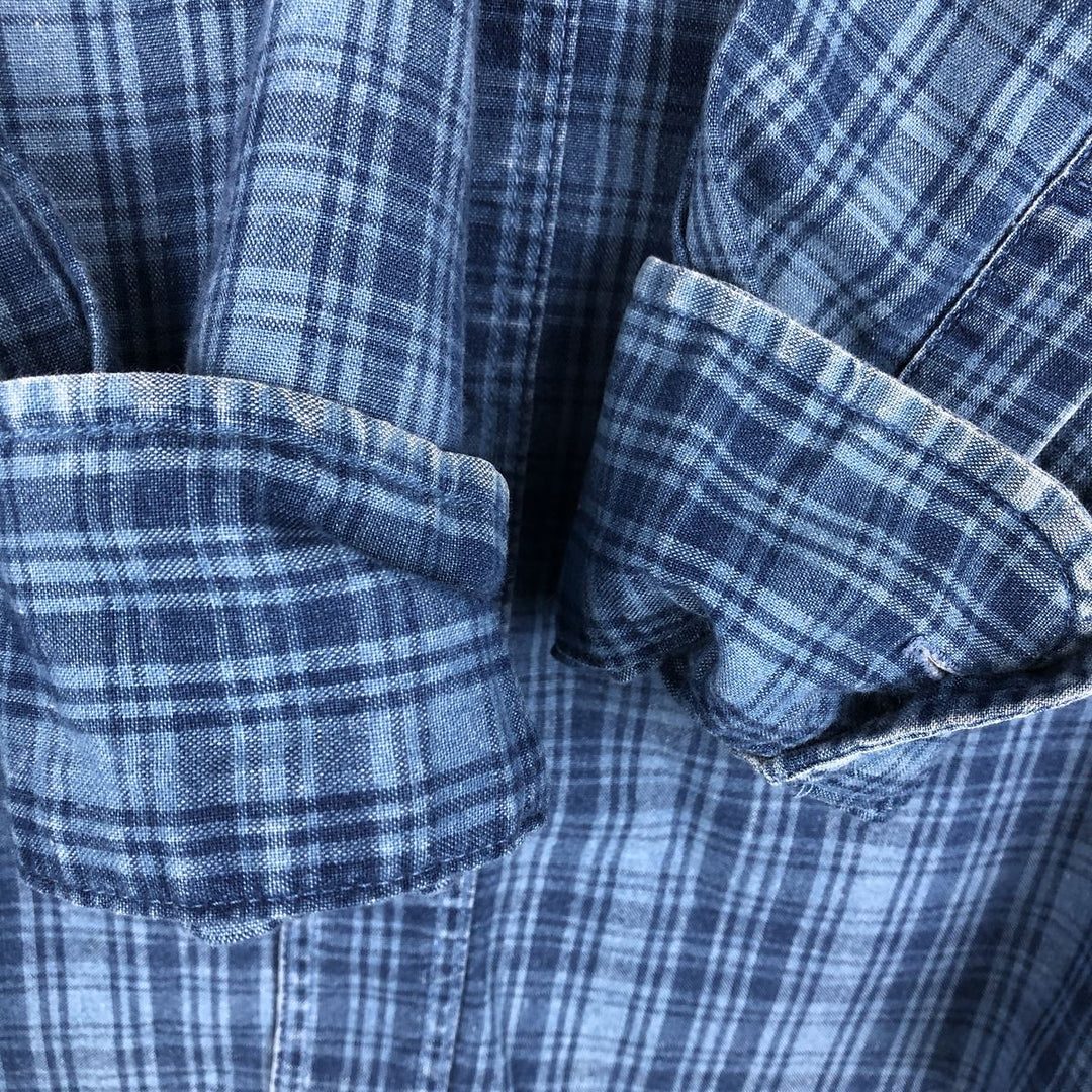 90'S GAP (Old GAP) Long-Sleeve Button-Down Check Shirt, Men's Size S (Equivalent), Vintage cotton blue type Vintage Second Hand