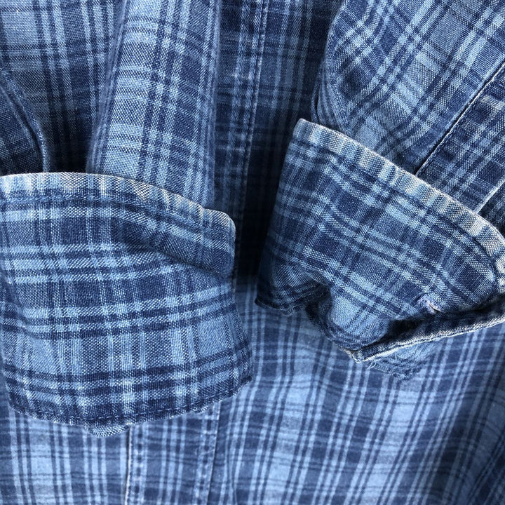 90'S GAP (Old GAP) Long-Sleeve Button-Down Check Shirt, Men's Size S (Equivalent), Vintage cotton blue type Vintage Second Hand
