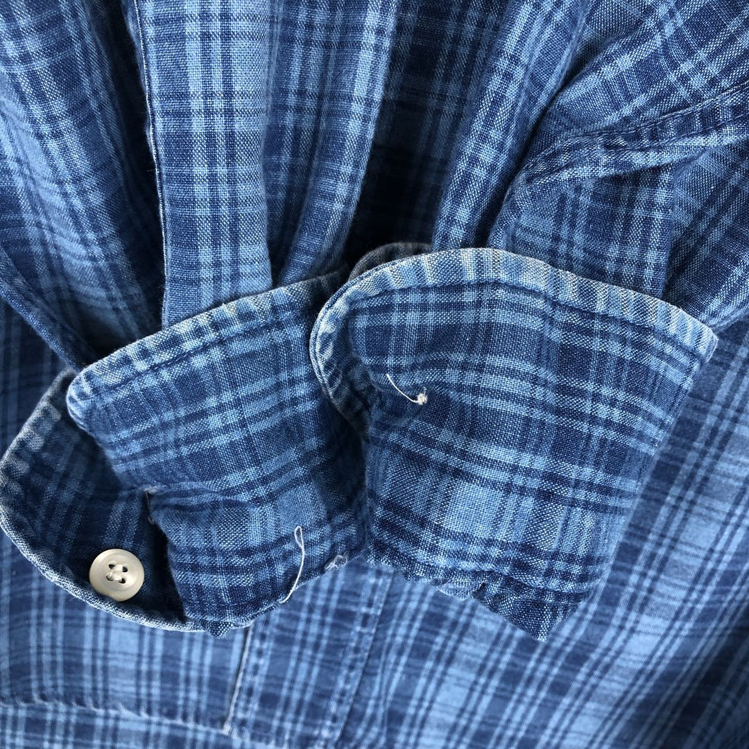 90'S GAP (Old GAP) Long-Sleeve Button-Down Check Shirt, Men's Size S (Equivalent), Vintage cotton blue type Vintage Second Hand