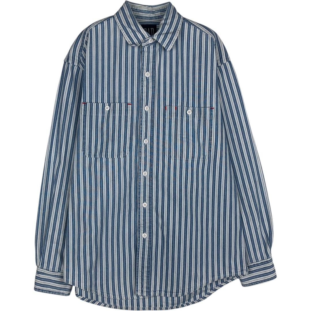 90'S GAP (Old GAP) Long-Sleeve Cotton Stripe Shirt, Made in Canada, Men's Size S (Equivalent), Vintage cotton blue type Vintage Second Hand