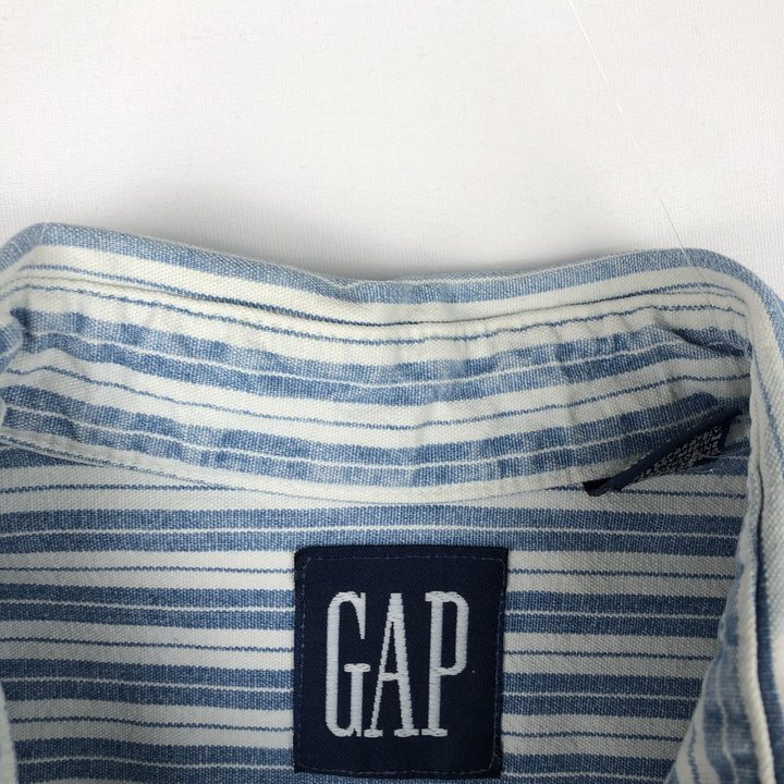 90'S GAP (Old GAP) Long-Sleeve Cotton Stripe Shirt, Made in Canada, Men's Size S (Equivalent), Vintage cotton blue type Vintage Second Hand