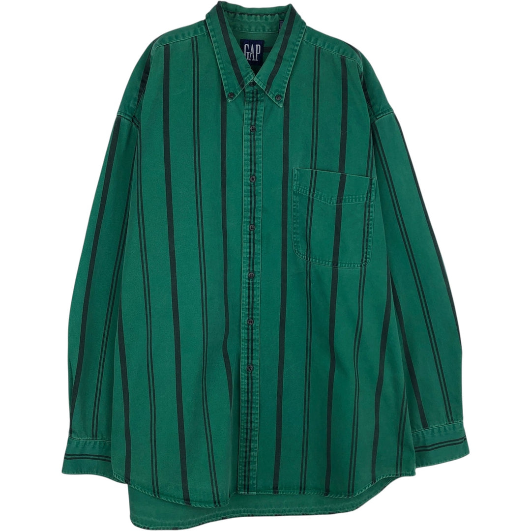 90'S GAP Vintage Long Sleeve Button-Down Striped Shirt, Men's XL cotton green type Vintage Second Hand
