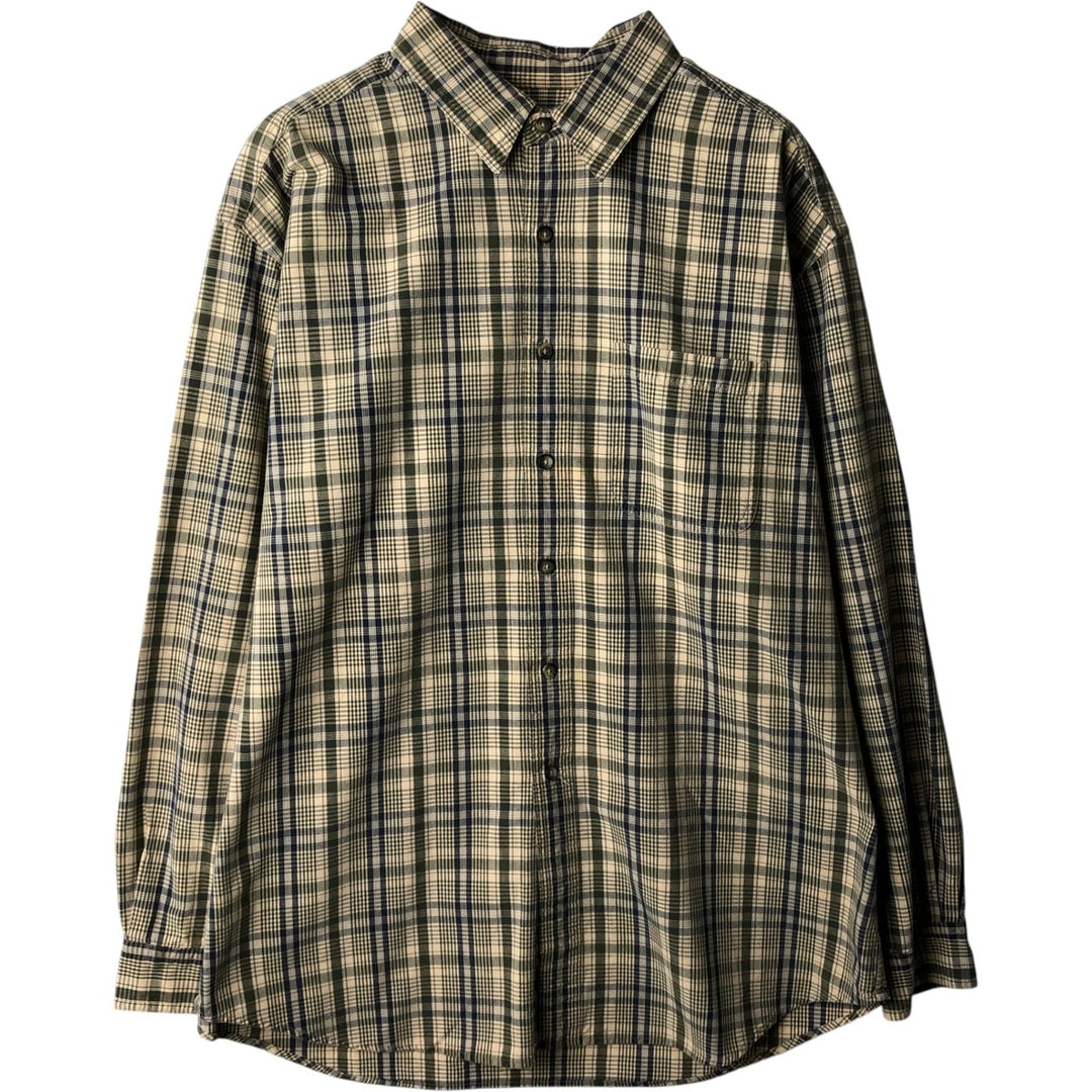 Vintage LLBean long-sleeved cotton check shirt from the 1990s, men's size L. cotton Beige type Vintage Second Hand