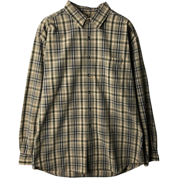 Vintage LLBean long-sleeved cotton check shirt from the 1990s, men's size L. cotton Beige type Vintage Second Hand
