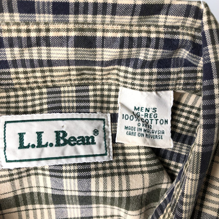 Vintage LLBean long-sleeved cotton check shirt from the 1990s, men's size L. cotton Beige type Vintage Second Hand