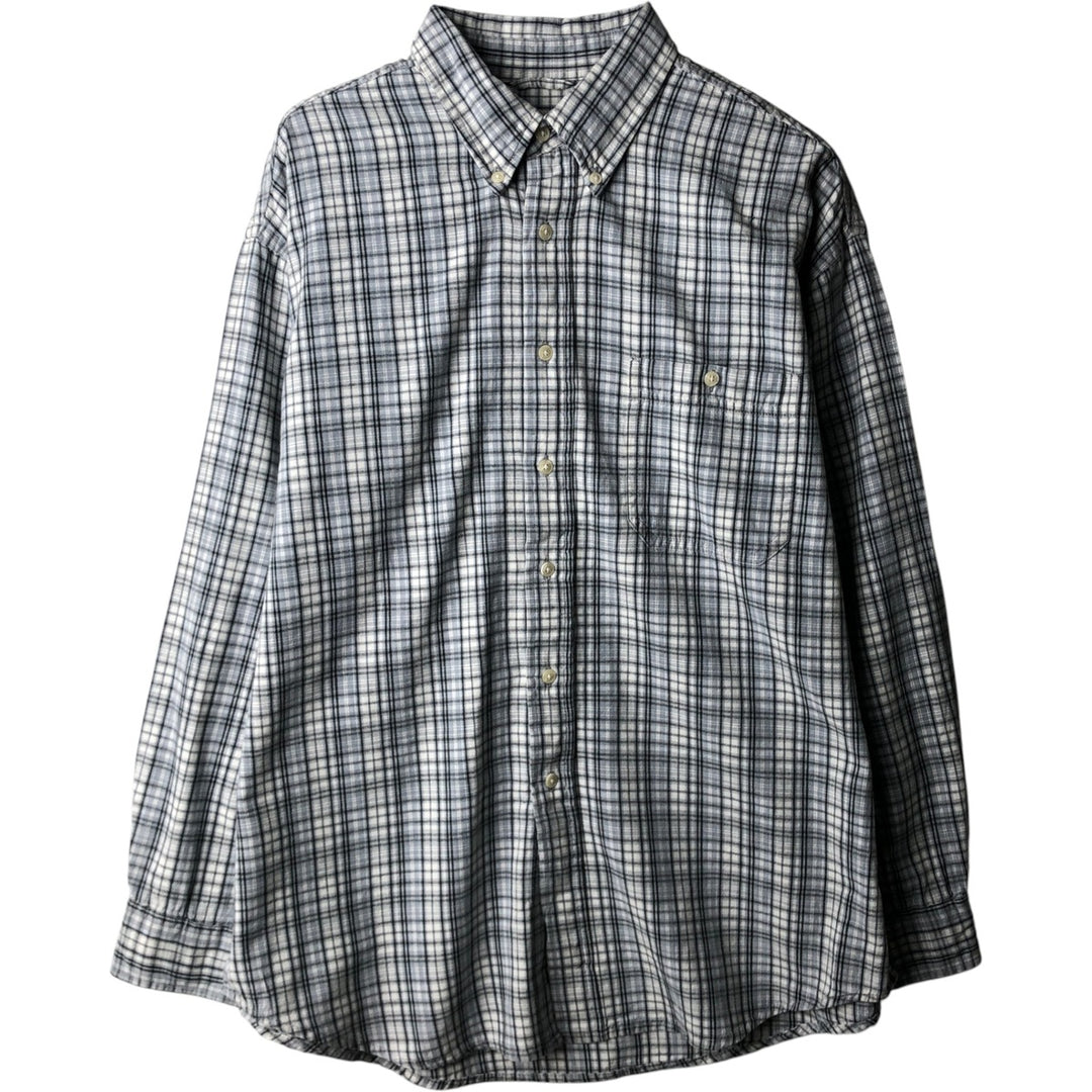 1990'S St. John's Bay Short-Sleeve Button-Down Check Shirt, Men's Size L (approx.), Vintage cotton Blue type light blue Vintage Second Hand