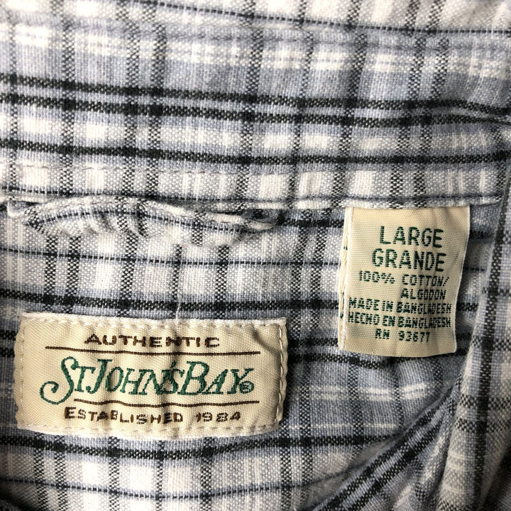 1990'S St. John's Bay Short-Sleeve Button-Down Check Shirt, Men's Size L (approx.), Vintage cotton Blue type light blue Vintage Second Hand