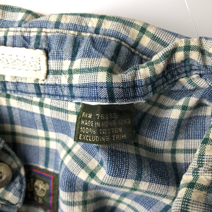 90s-00'S Timberland Long-Sleeve Button-Down Check Shirt, Men's Size M (approx.) cotton blue type Vintage Second Hand