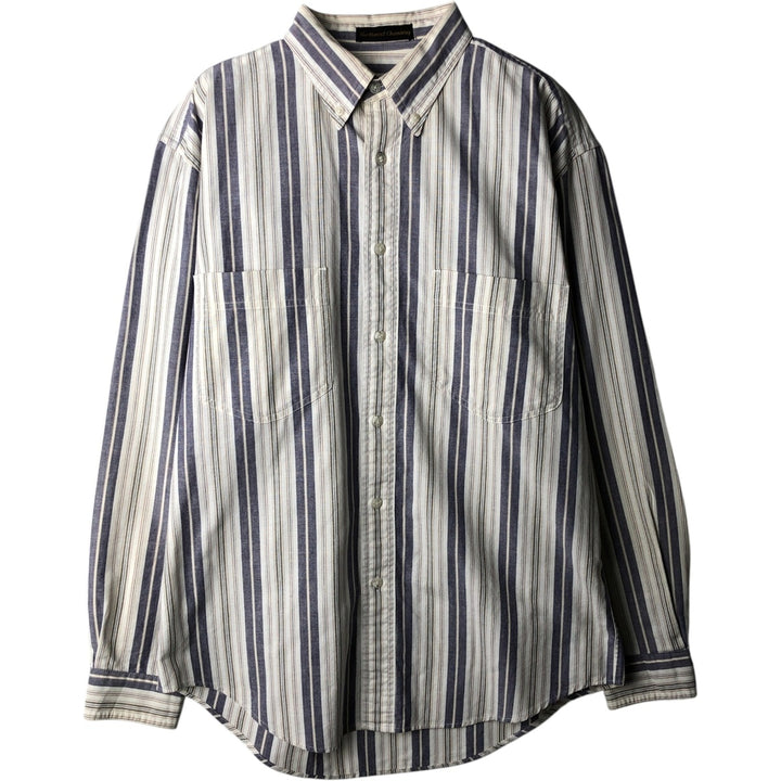 1970'S Eddie Bauer Black Tag Long Sleeve Button-Down Striped Shirt, Made in USA, Men's Size M (Equivalent), Vintage cotton navy blue type Vintage Second Hand