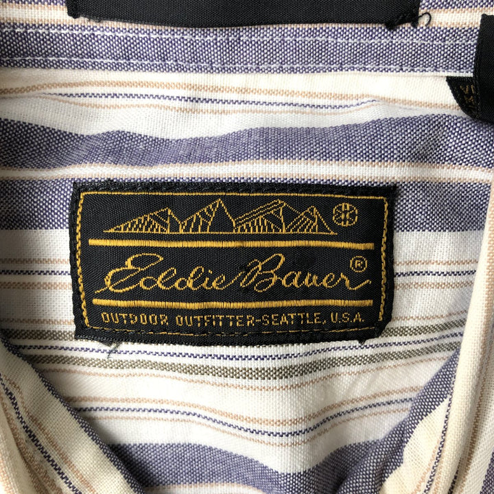 1970'S Eddie Bauer Black Tag Long Sleeve Button-Down Striped Shirt, Made in USA, Men's Size M (Equivalent), Vintage cotton navy blue type Vintage Second Hand