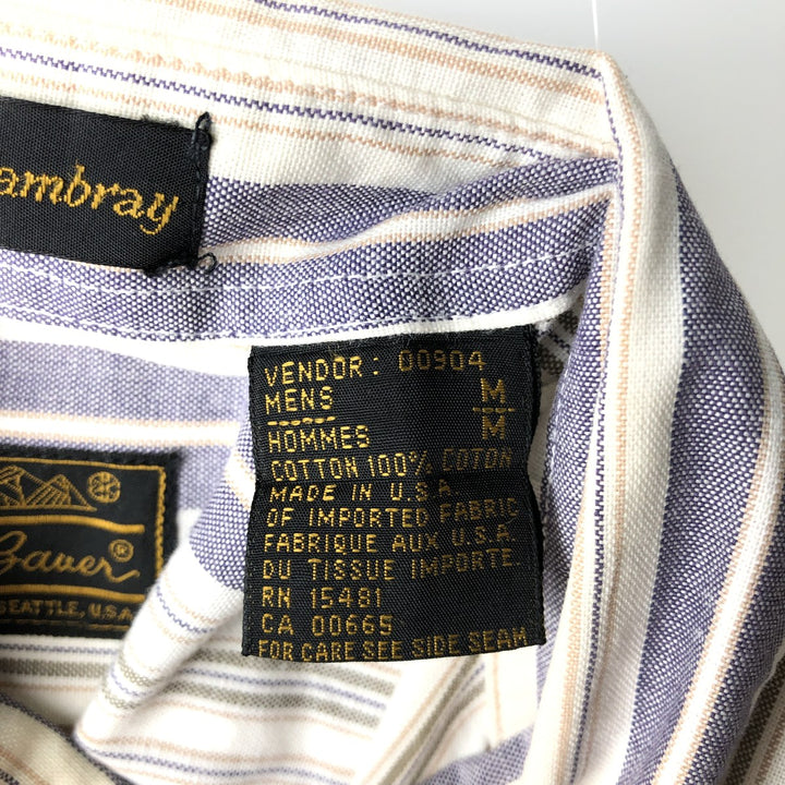 1970'S Eddie Bauer Black Tag Long Sleeve Button-Down Striped Shirt, Made in USA, Men's Size M (Equivalent), Vintage cotton navy blue type Vintage Second Hand