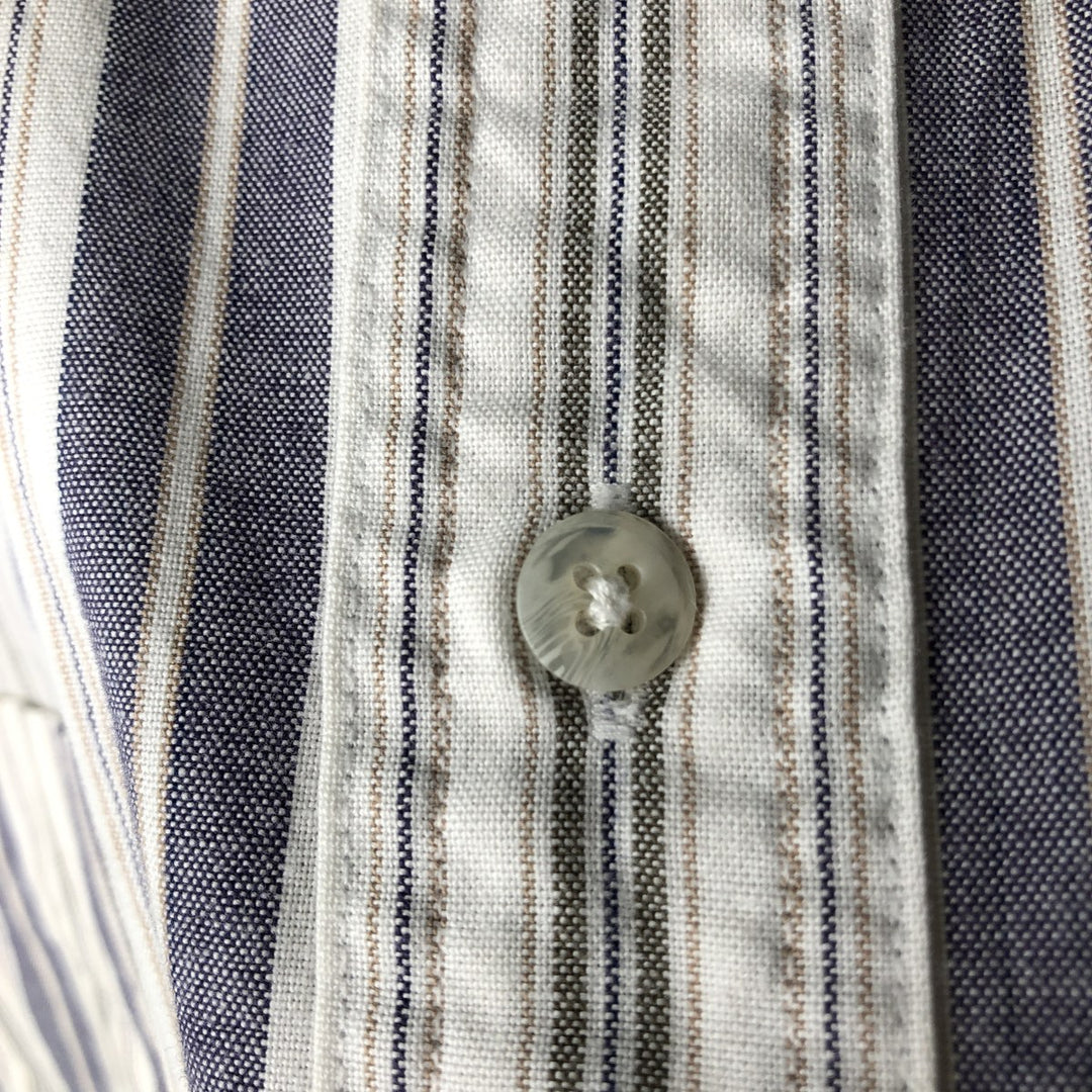 1970'S Eddie Bauer Black Tag Long Sleeve Button-Down Striped Shirt, Made in USA, Men's Size M (Equivalent), Vintage cotton navy blue type Vintage Second Hand