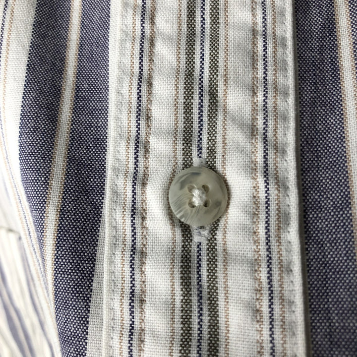 1970'S Eddie Bauer Black Tag Long Sleeve Button-Down Striped Shirt, Made in USA, Men's Size M (Equivalent), Vintage cotton navy blue type Vintage Second Hand
