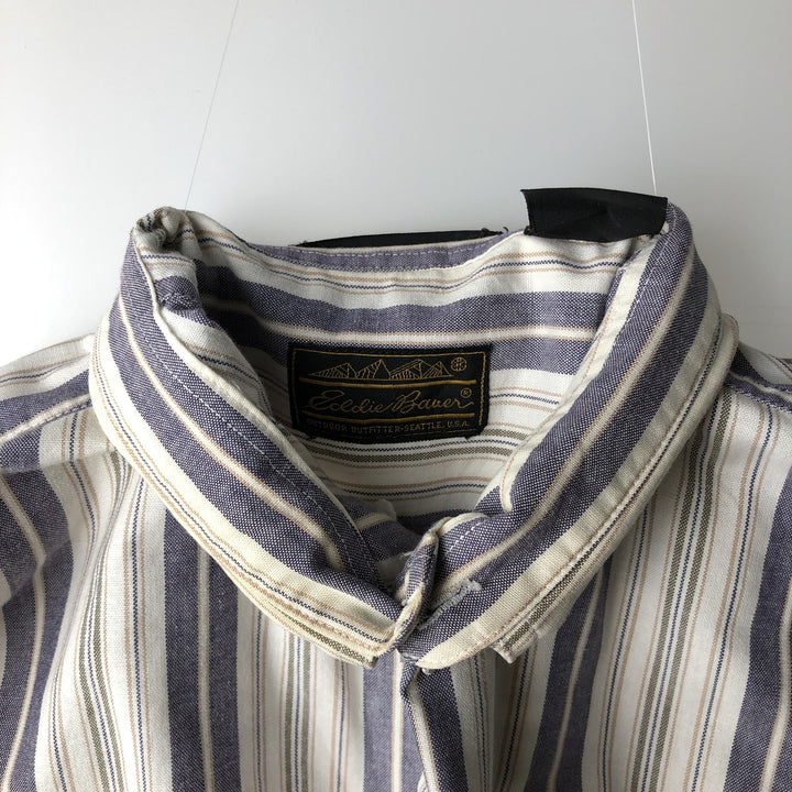 1970'S Eddie Bauer Black Tag Long Sleeve Button-Down Striped Shirt, Made in USA, Men's Size M (Equivalent), Vintage cotton navy blue type Vintage Second Hand