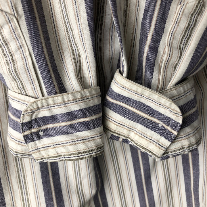 1970'S Eddie Bauer Black Tag Long Sleeve Button-Down Striped Shirt, Made in USA, Men's Size M (Equivalent), Vintage cotton navy blue type Vintage Second Hand