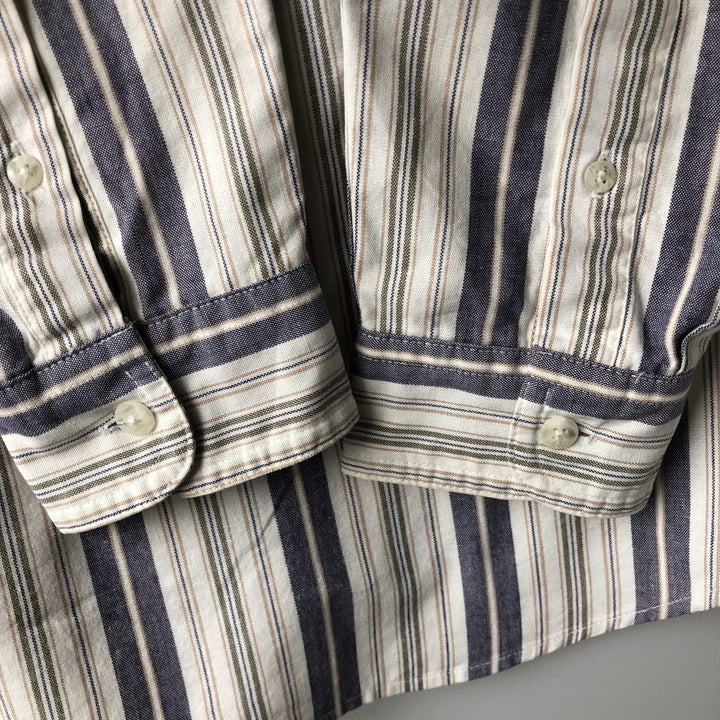 1970'S Eddie Bauer Black Tag Long Sleeve Button-Down Striped Shirt, Made in USA, Men's Size M (Equivalent), Vintage cotton navy blue type Vintage Second Hand