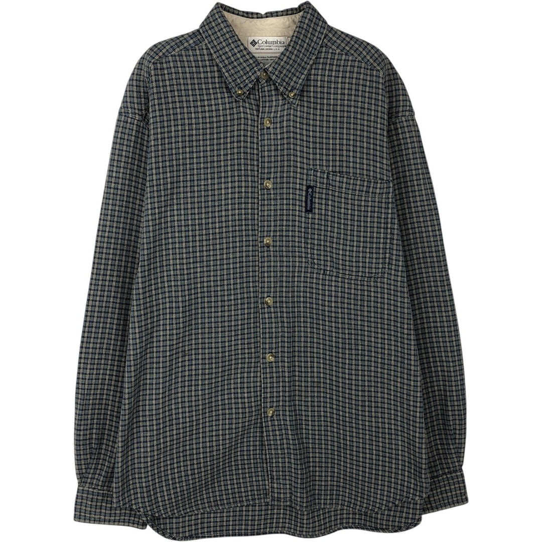 90s-00'S Columbia Long-Sleeve Button-Down Check Shirt, Men's Size M (approx.) cotton navy blue type Vintage Second Hand